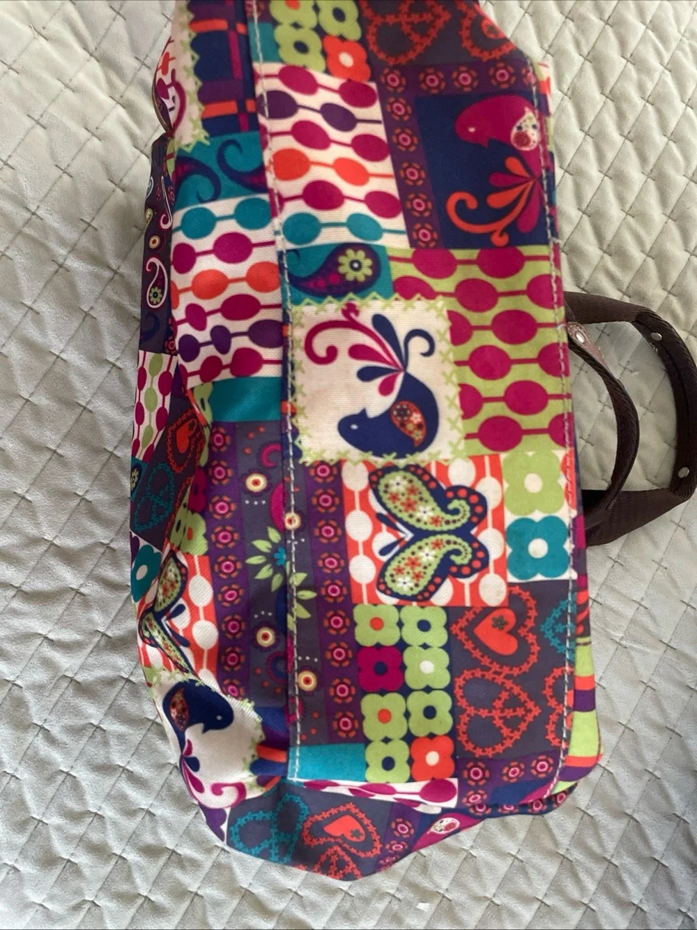 Lily Bloom Multicolor Patchwork Floral & Paisley Backpack with Brown Trim